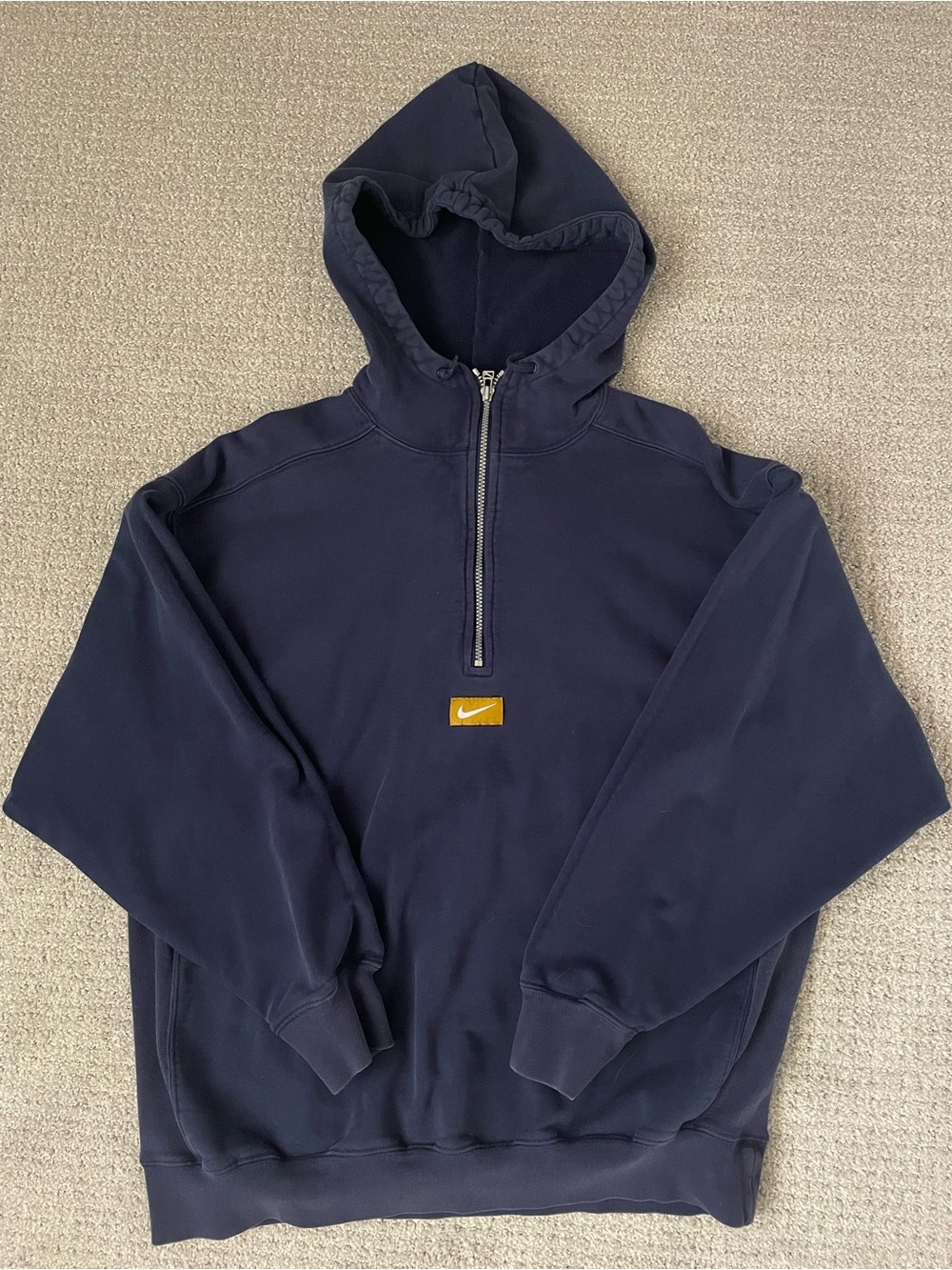 Vintage 90s Nike Men's Navy Half-Zip Hoodie Sweater